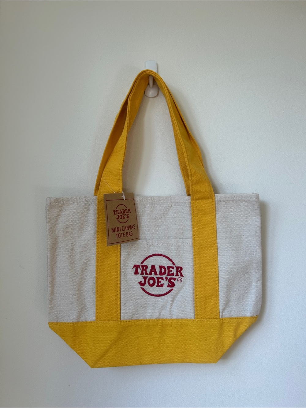Trader Joe's Cream and Yellow Mini Canvas Tote